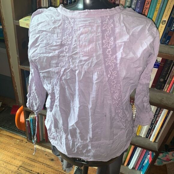 Johnny Was lilac lace inlaid button down boho romantic M blouse - Picture 3 of 4
